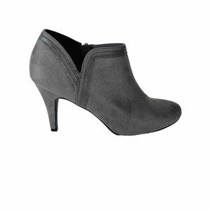 DexFlex Comfort Ankle Bootie Sz 9 Shoes High Heels Gray Suede Pumps Side Zip